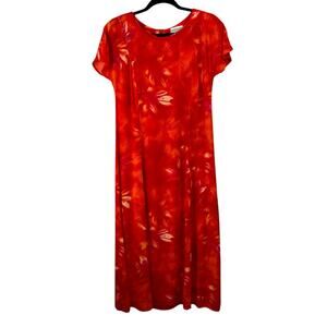 Vintage 90s Coldwater Creek Orange Hawaiian Tropical Floral Midi Shift Dress 10P